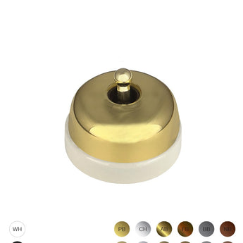 25 Series Switch 16AX/20A 250V~ Porcelain Base Shallow Whit Cover Deep Smooth Polished Brass Toggle Brass
